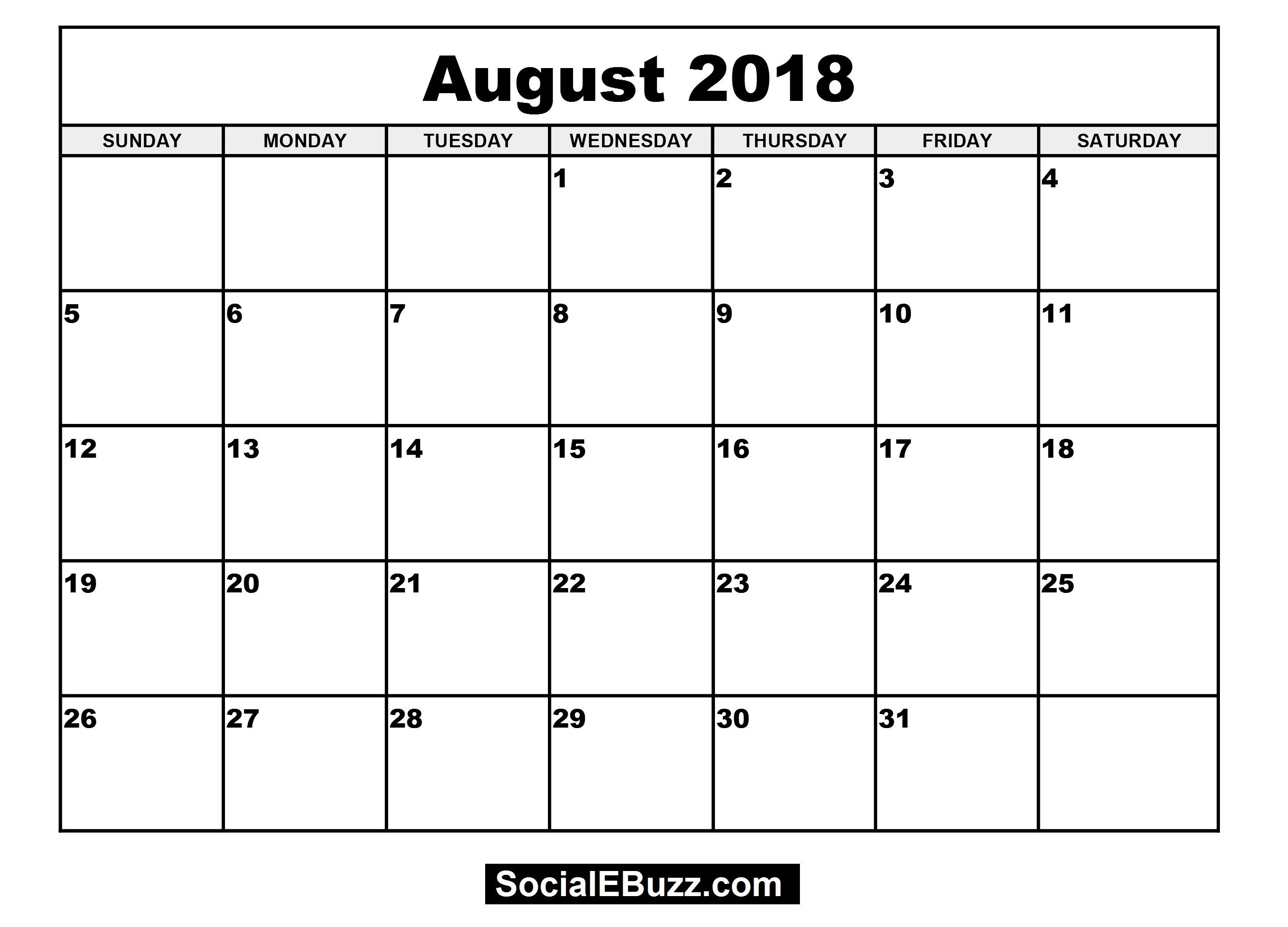 Pin Calendar Printable On August 2018 Calendar Monthly Calendar