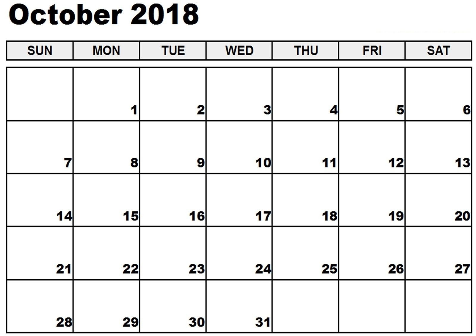 Printable October Calendar 2018 School Timetable Calendars