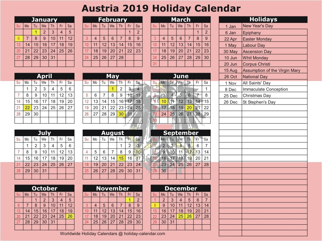 2019 Public Holidays Austria