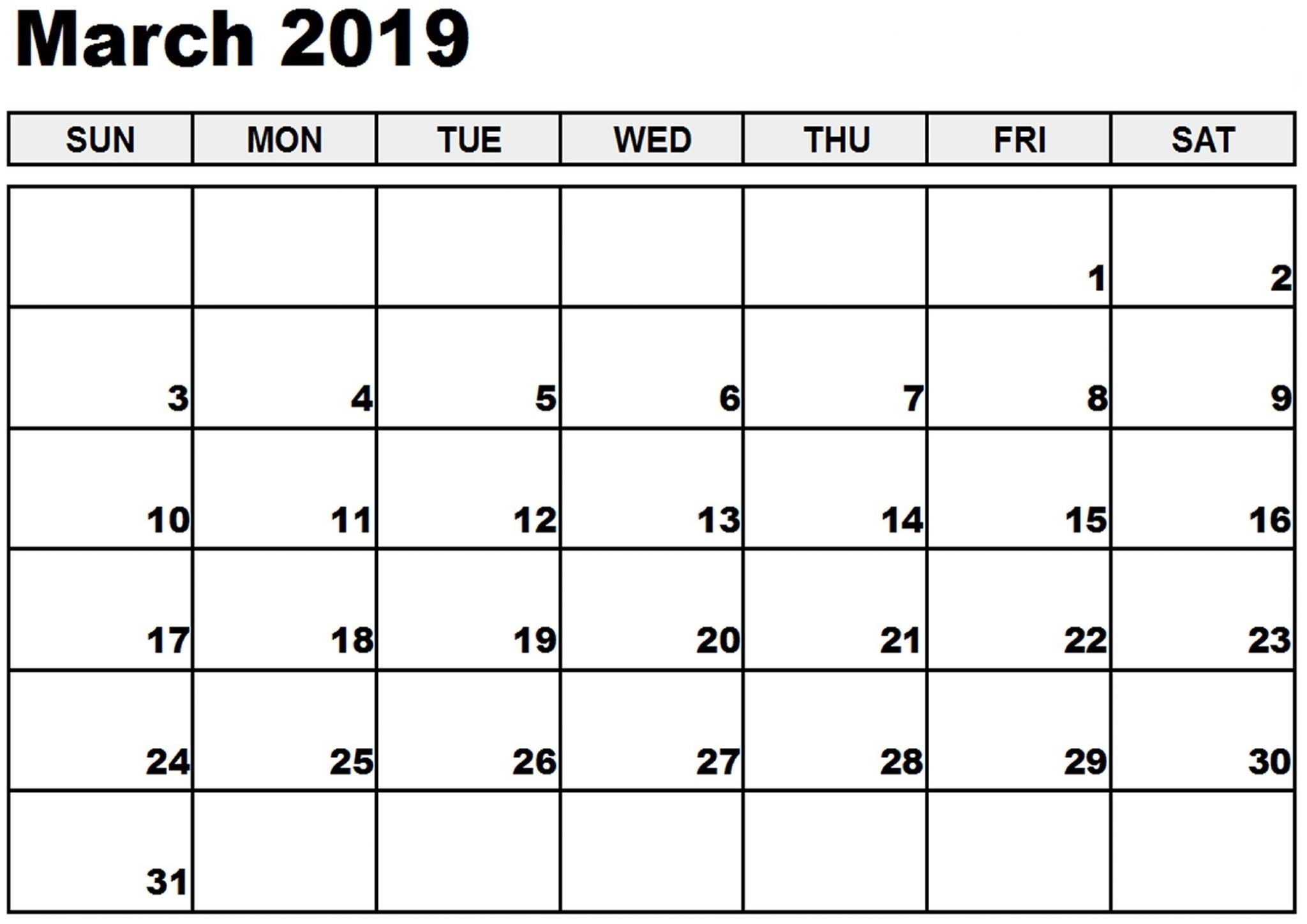 Blank Calendar March 2019 Printable March Calendar 2019