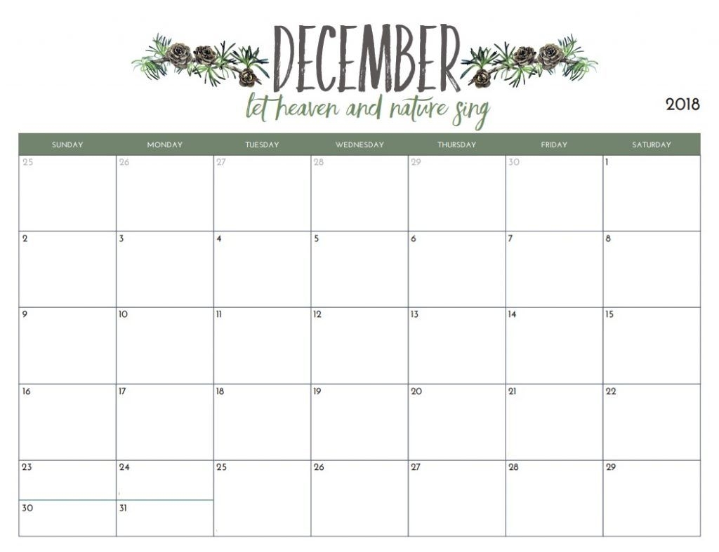 2018 Calendar With Holidays Free Printable Nature