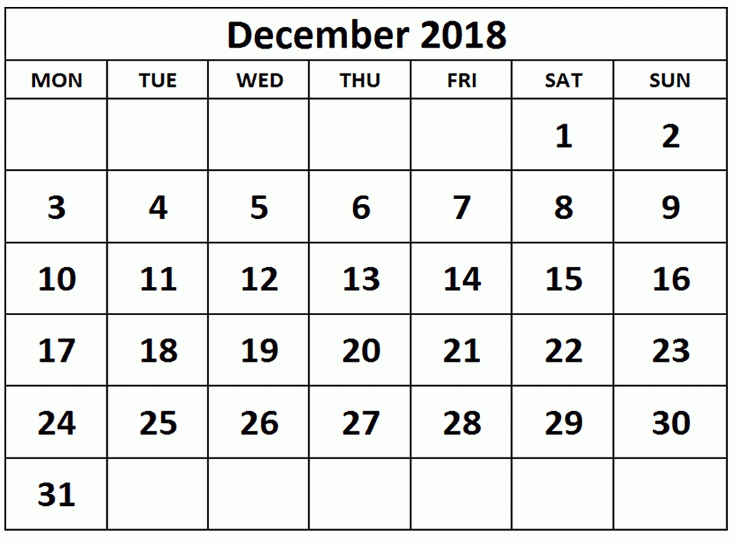 December 2018 Calendar South Africa Printable Blank Template Pdf Word