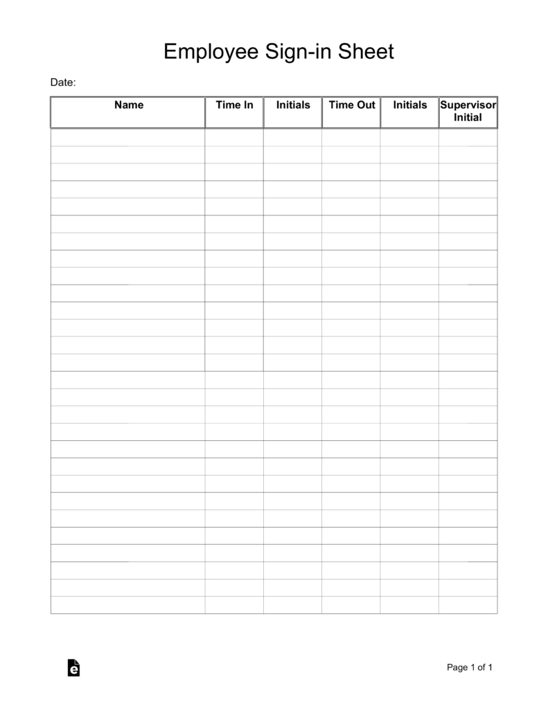 Employee Sign In Sheet Template Eforms Free Fillable Forms