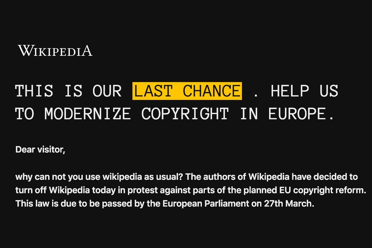 European Wikipedias Have Been Turned Off For The Day To Protest