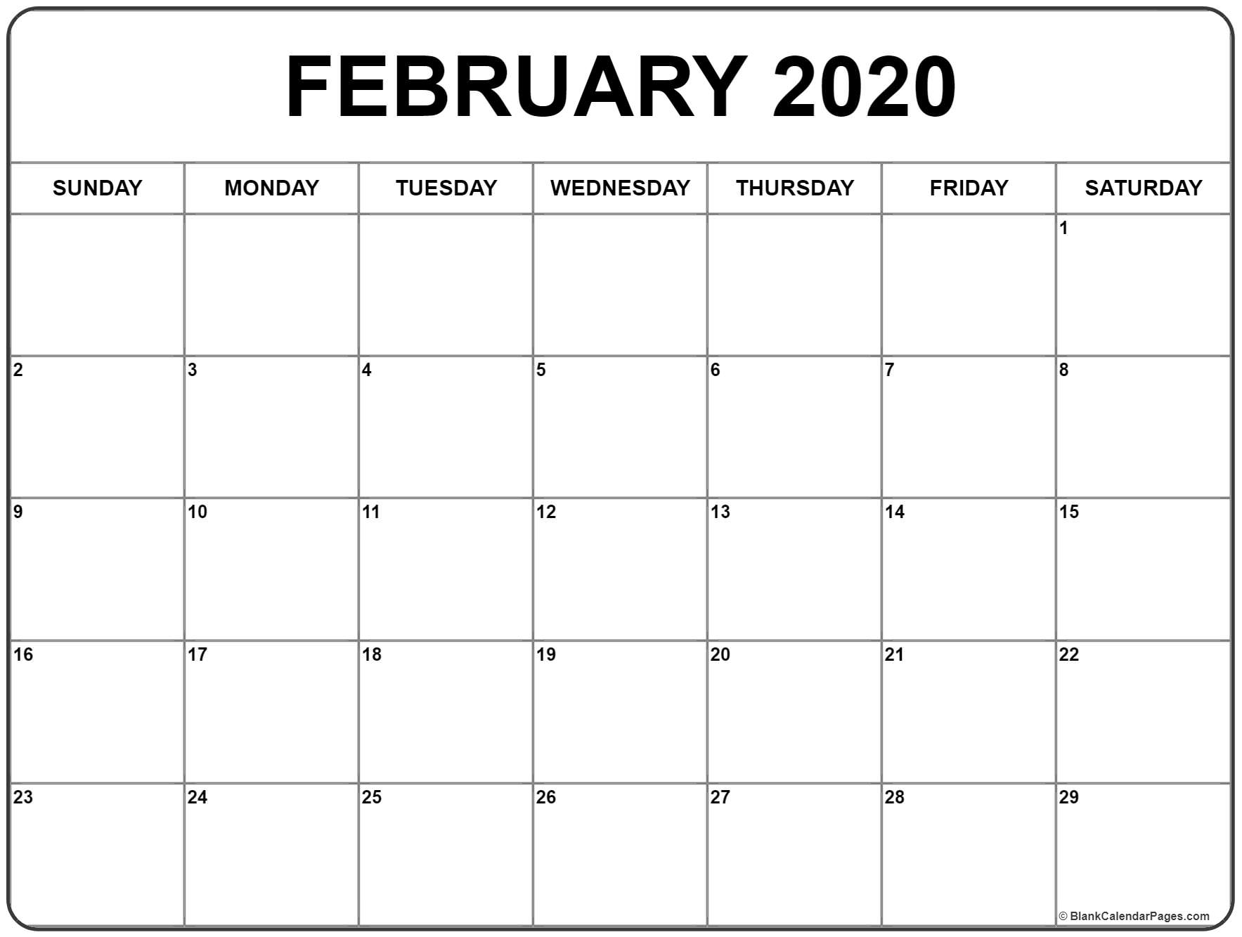 February 2020 Calendar Free Printable Monthly Calendars