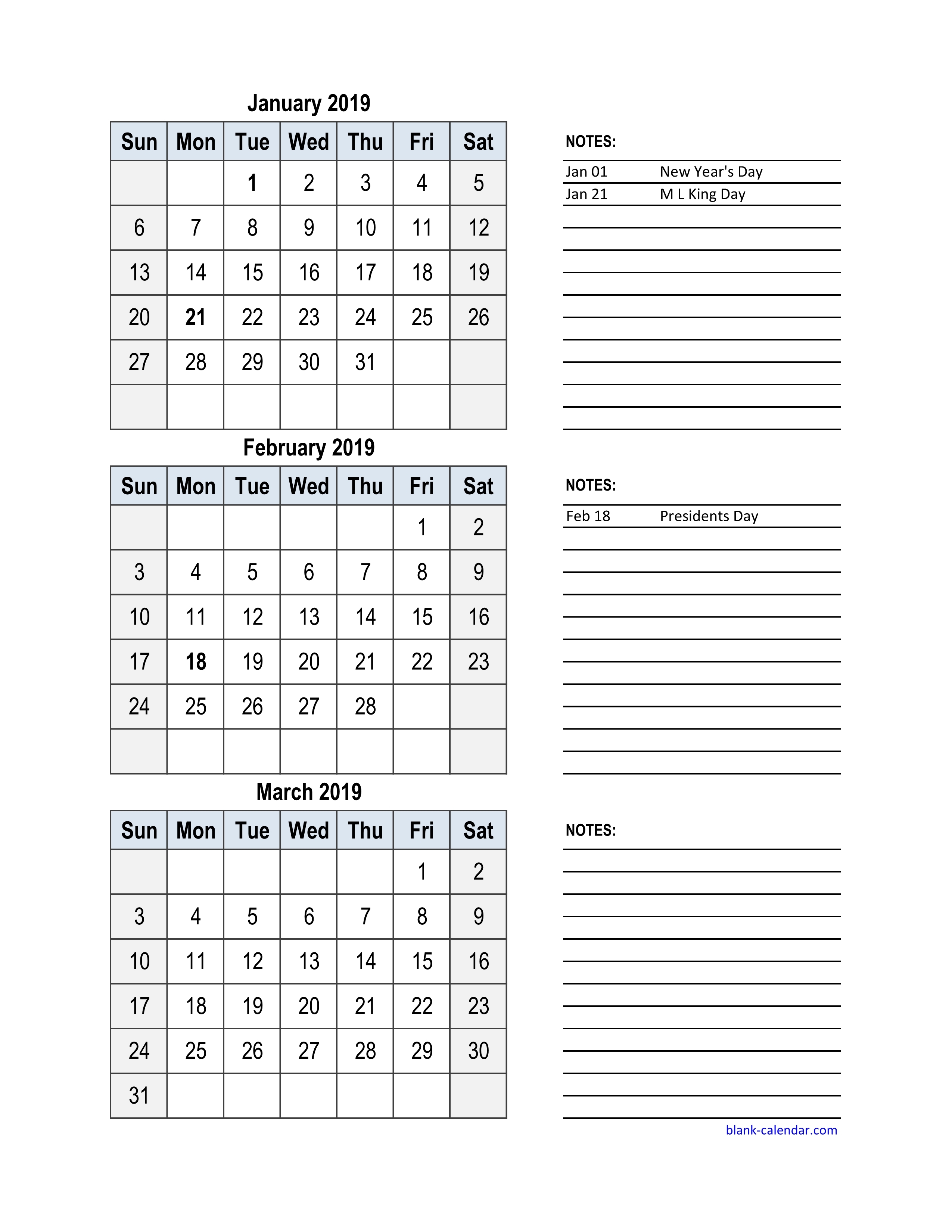 Printable 3 Month Calendar 2019 With Holidays Quarterly Calendar