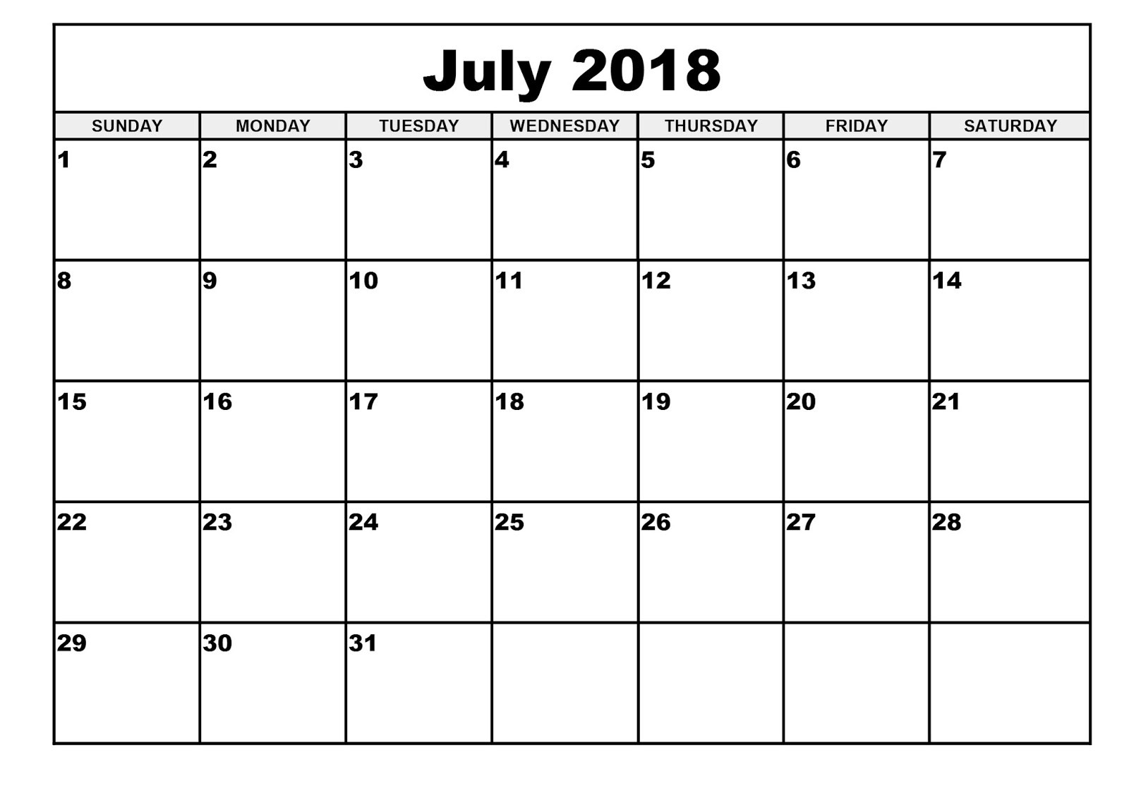 Free July 2018 Calendar Printable Blank Templates Word Pdf