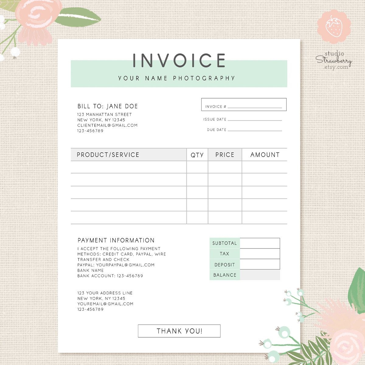 Invoice Template Photography Invoice Business Invoice Receipt