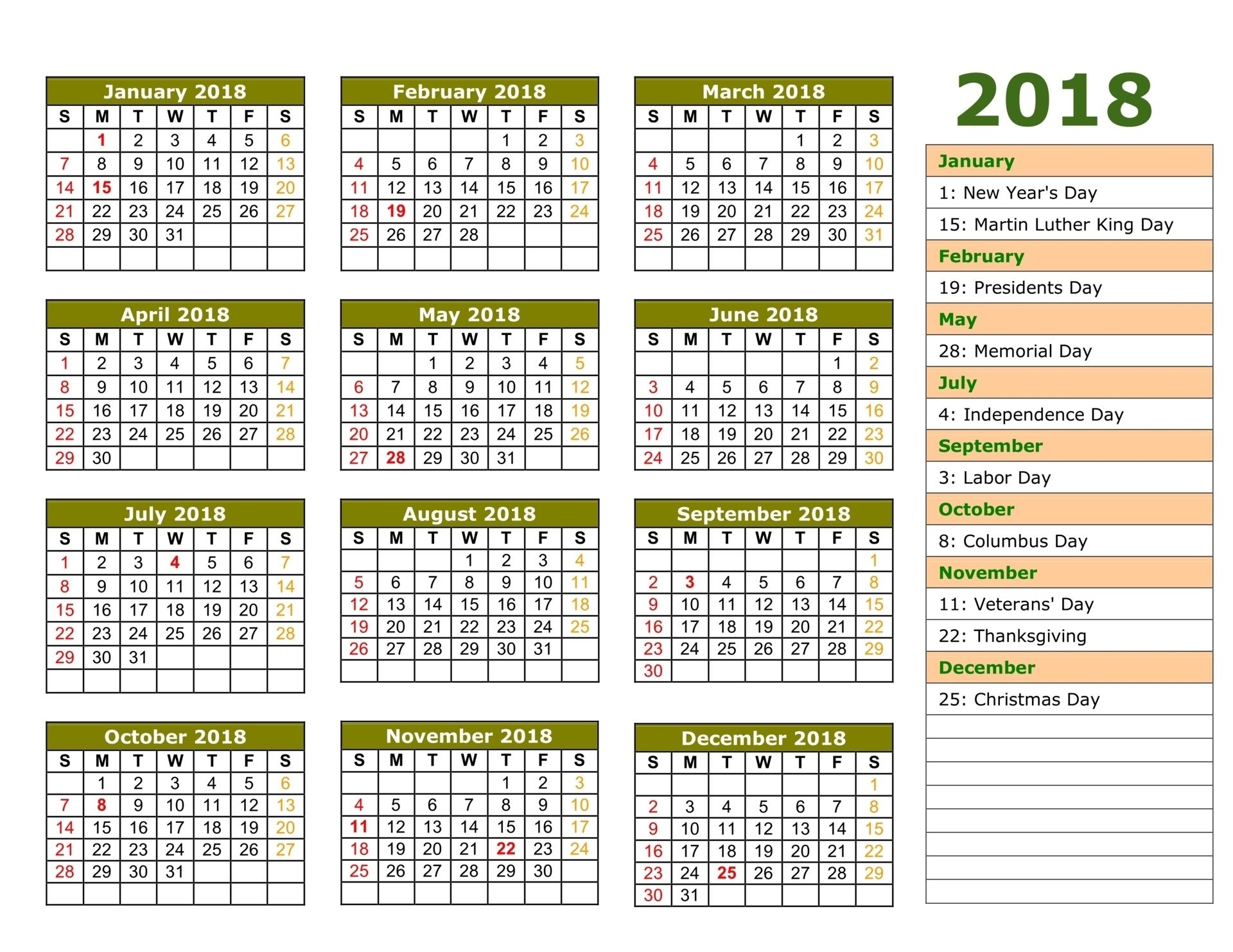 Islamic Calendar 2018 Usa