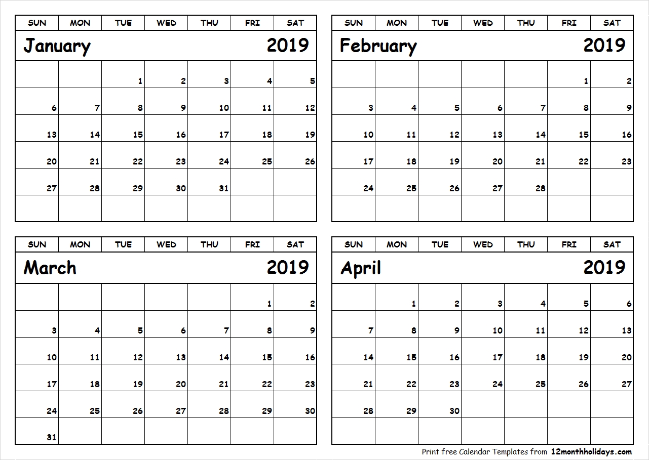 Print February March April 2019 Calendar