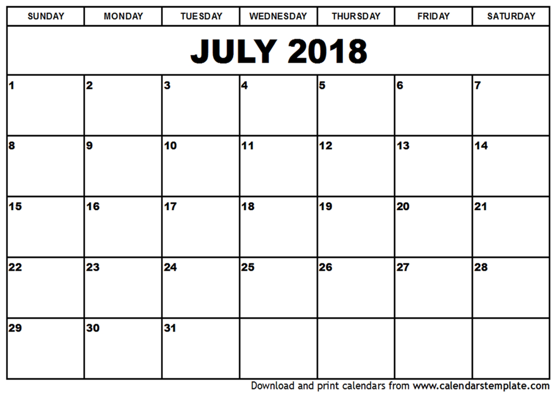 July 2018 Calendar Printable Year Printable Calendar