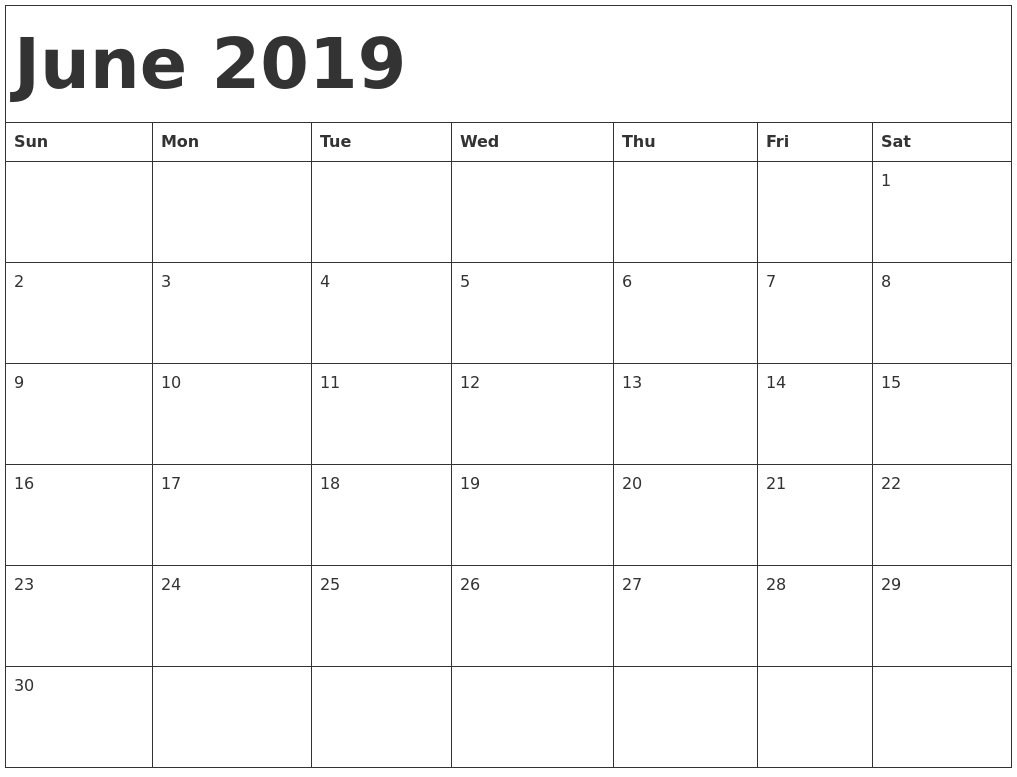 June 2019 Calendar Printable Get Here Free June 2019 Calendar