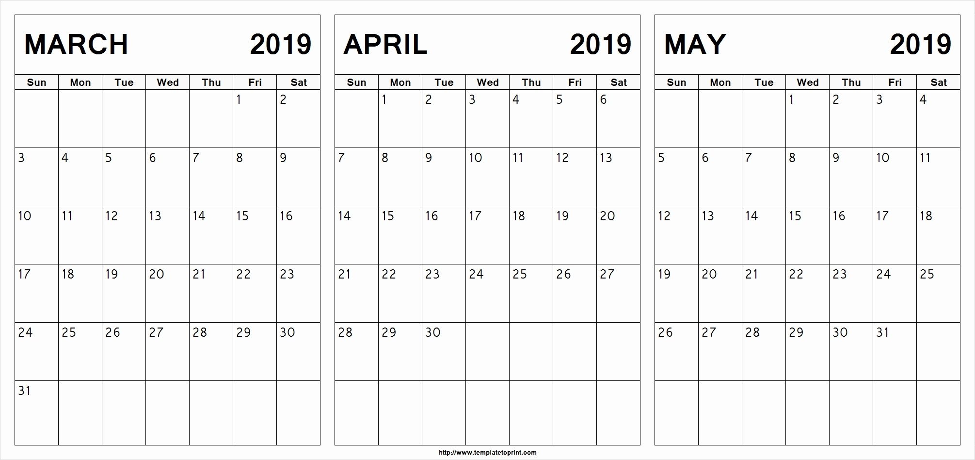 2019 Calendar March To May