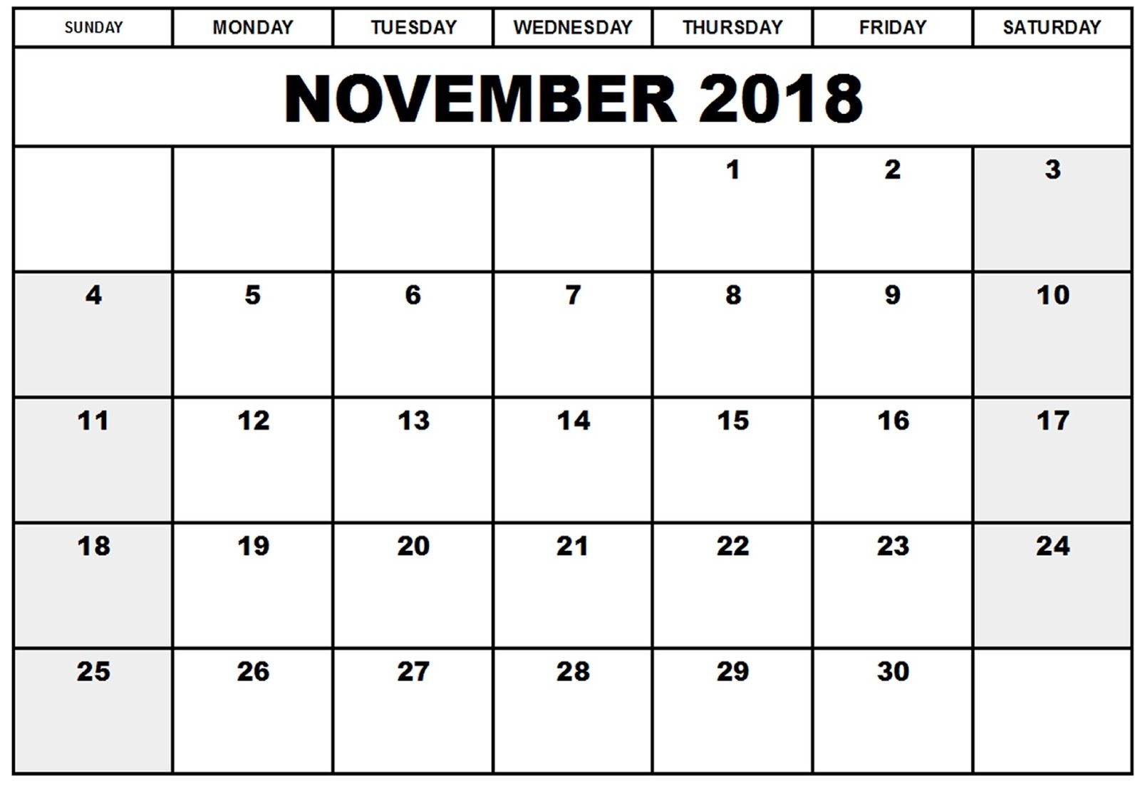 Calendar November 2018 Nz