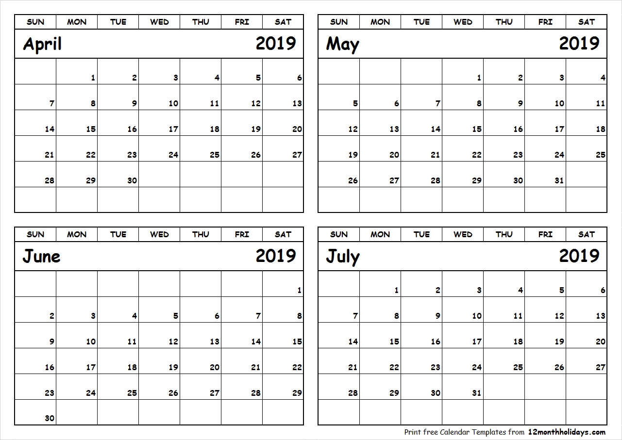 April To June 2019 Calendar