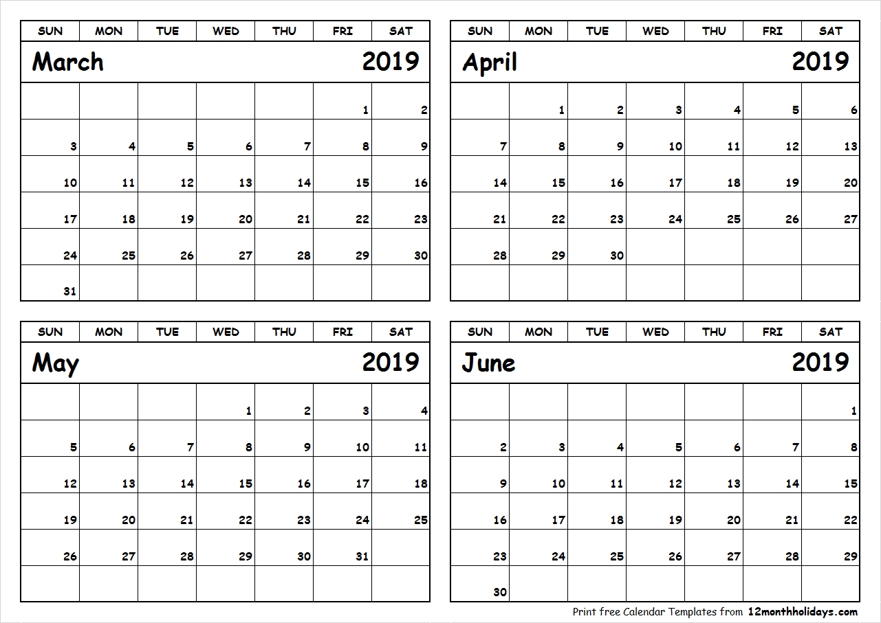 March To June 2019 Calendar