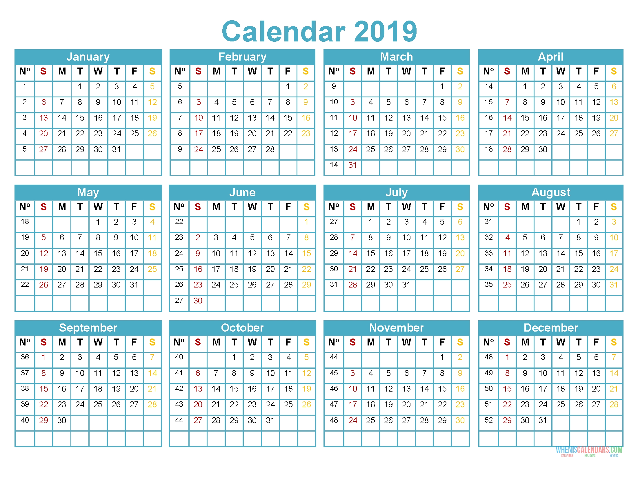 2019 12 Month Calendar Template Large Print Calendar Pdf Image 4c3r S1e5