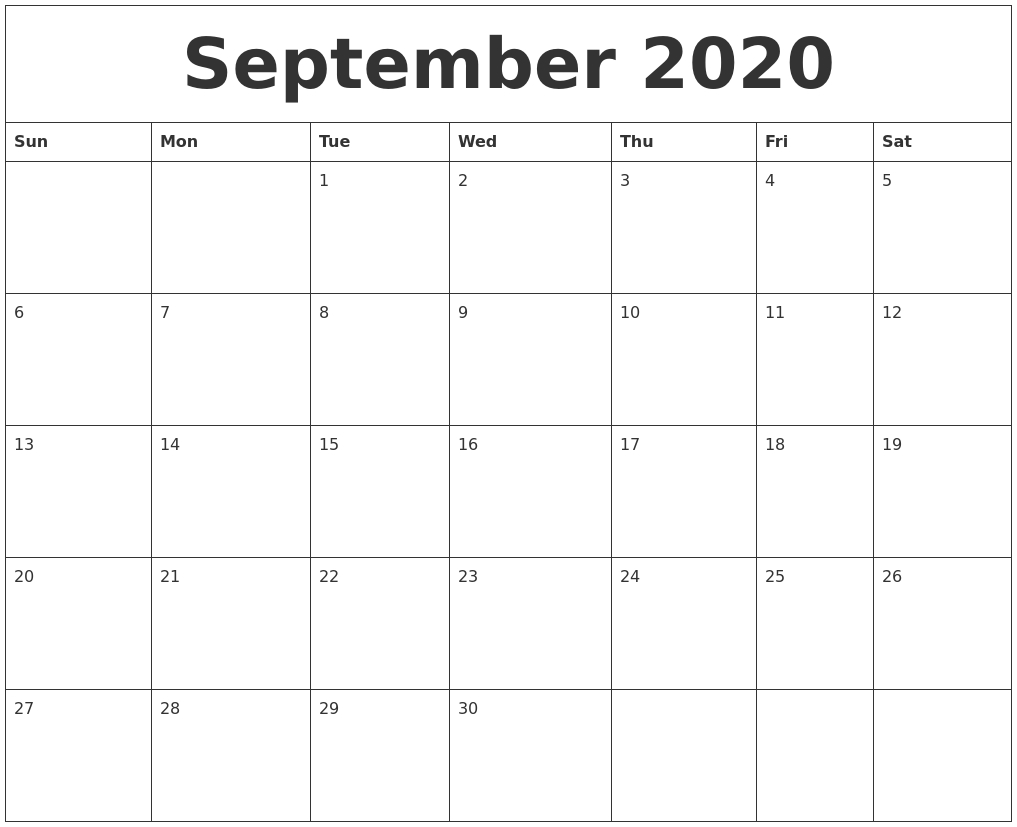 September 2020 Printable Calendar Templates