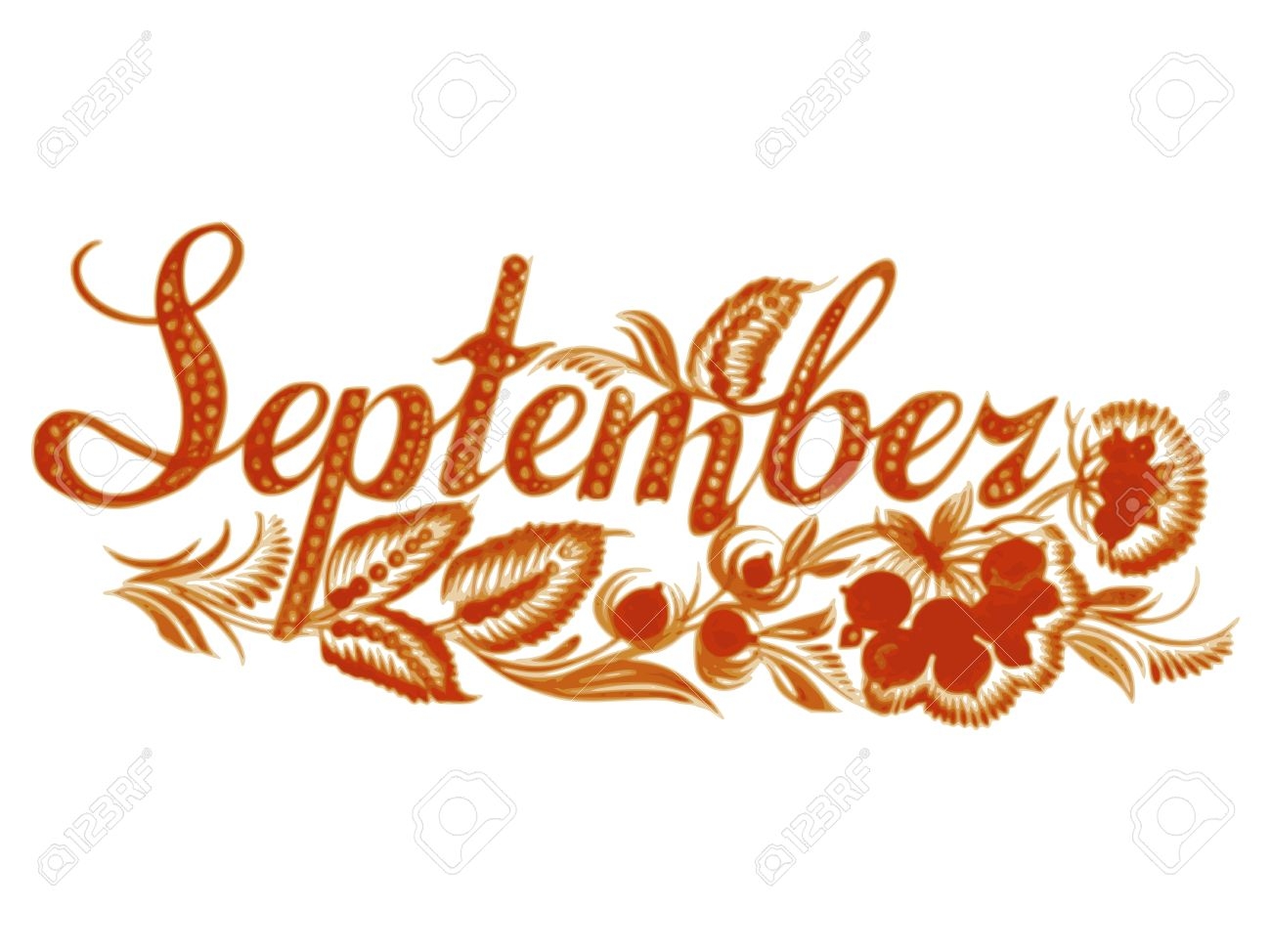 September Name Of The Month Hand Drawn Illustration In Ukrainian