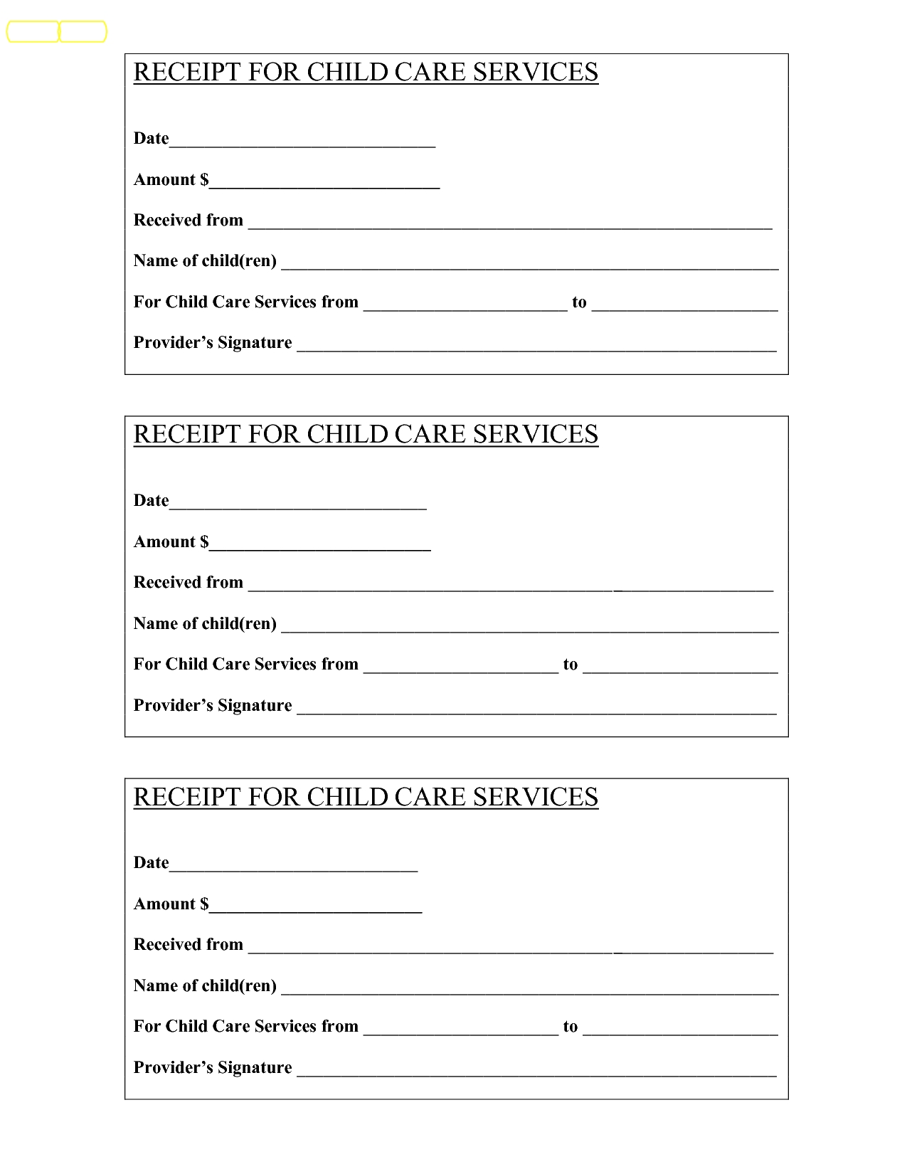 Child Care Receipt Template Free