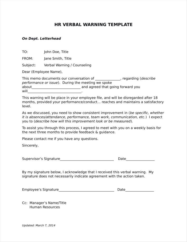 13 Verbal Warning Follow Up Letter Templates Free Samples