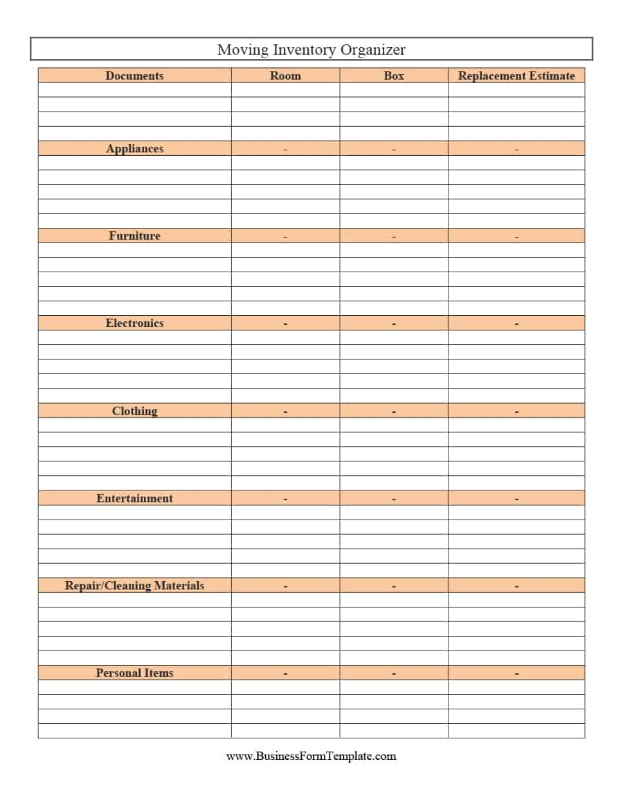 Personal Property Inventory Template