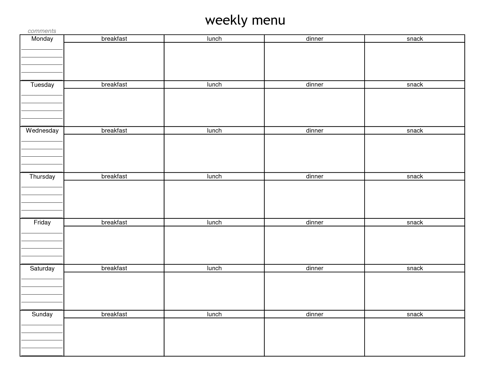 Blank Weekly Menu Planner Template Menu Planning In 2019 Menu