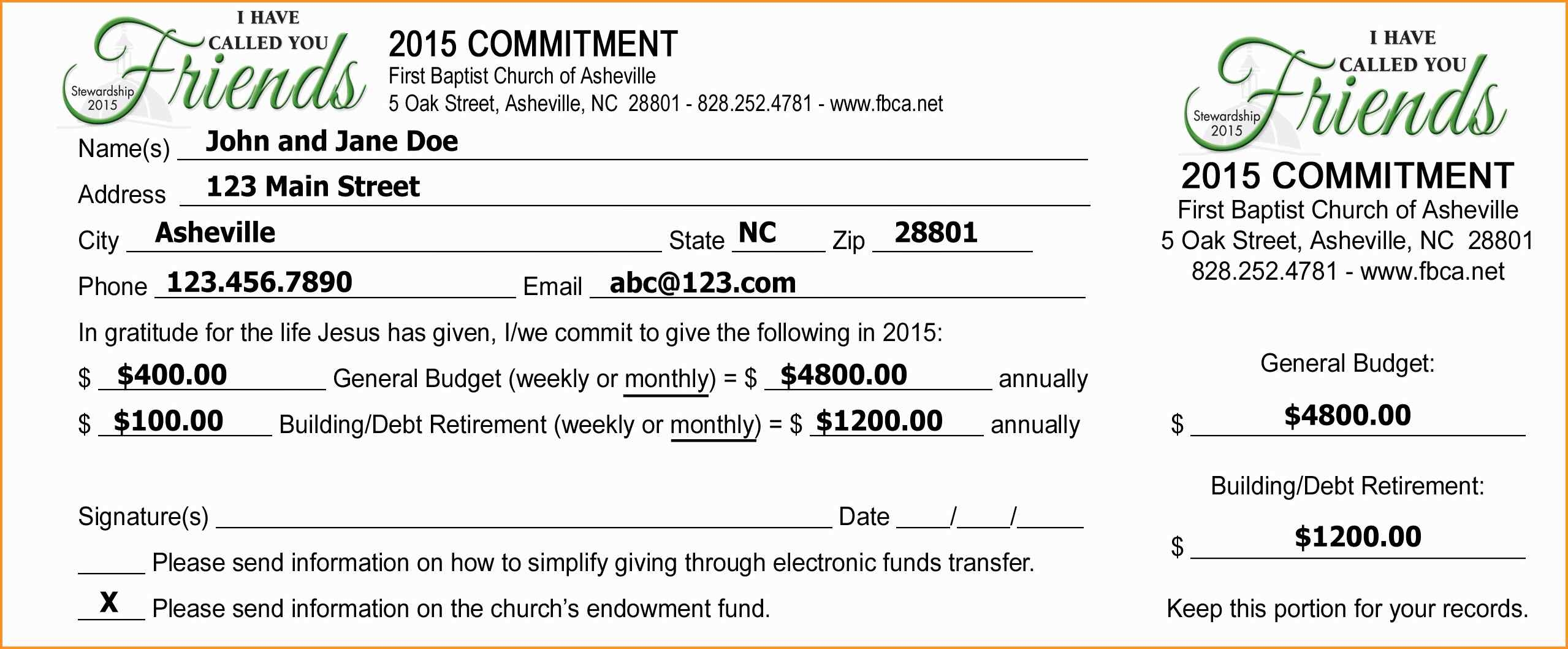 Commitment Card Template Canasbergdorfbibco