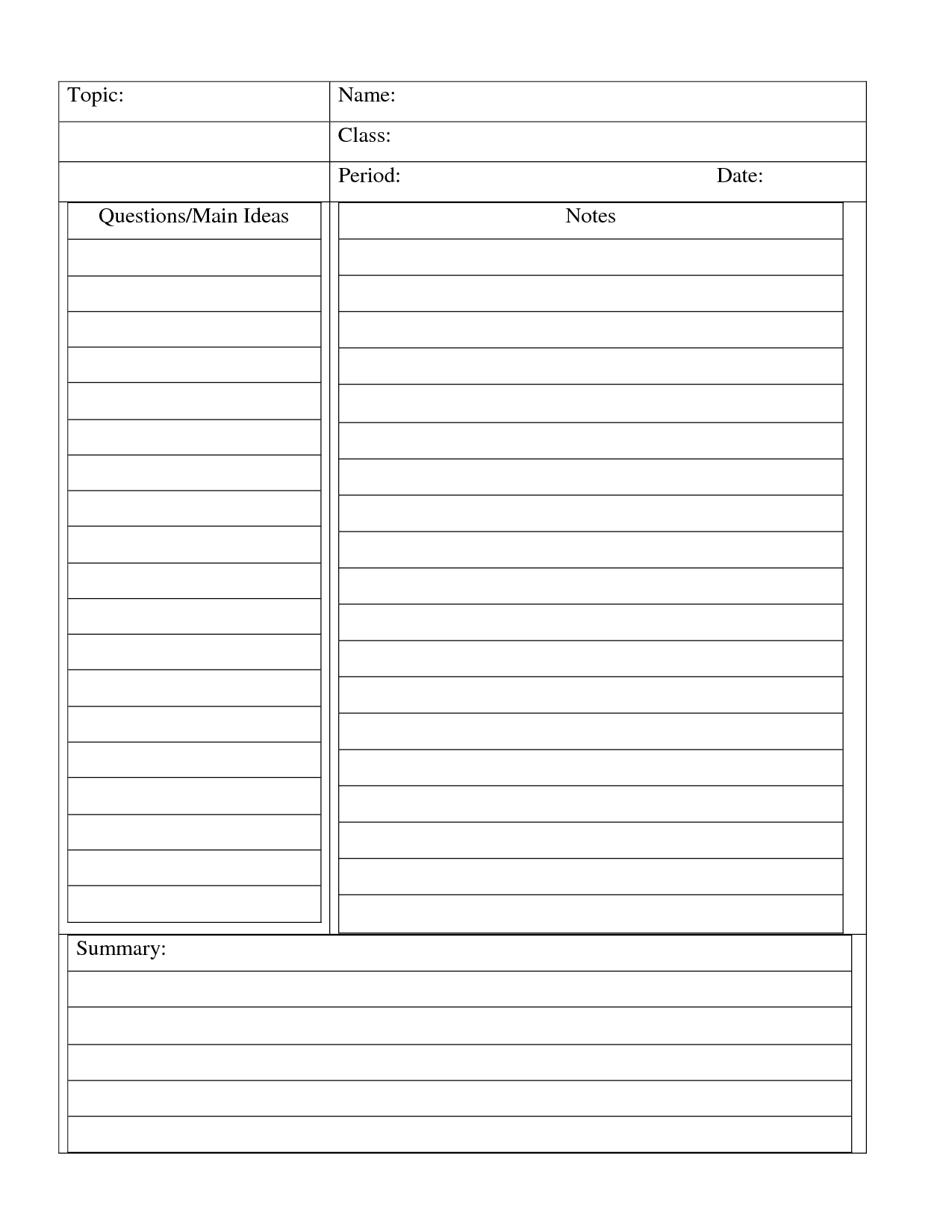 Cornell Method Template Google Search Cornell Notes In High