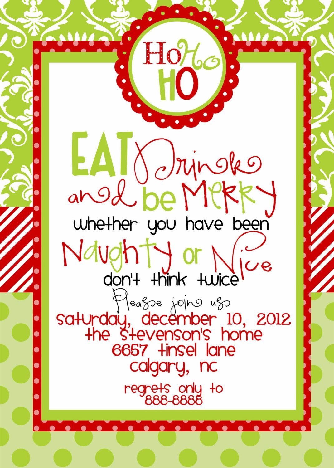 Custom Designed Christmas Party Invitations Eat Drink And Be Merry