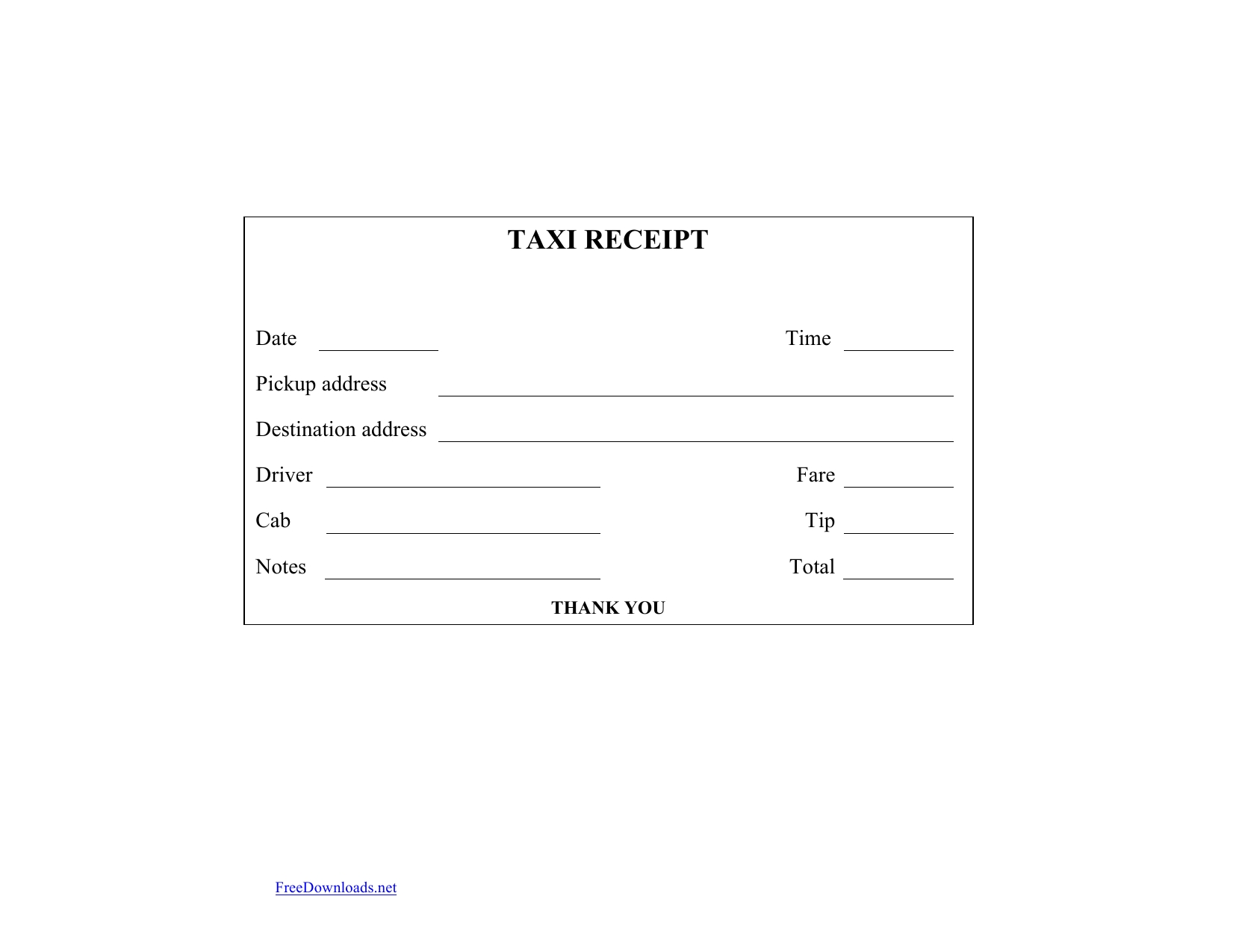 Yellow Cab Taxi Receipt Template