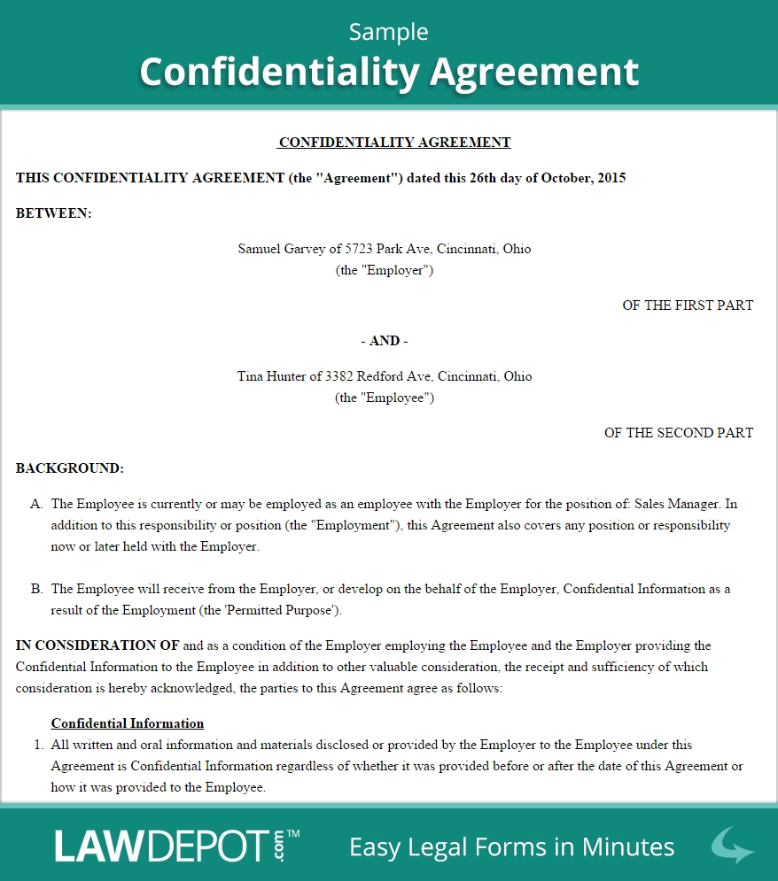 Free Confidentiality Agreement Create Download And Print