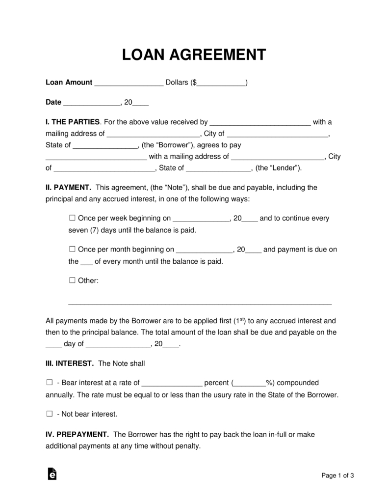 Free Loan Agreement Templates Pdf Word Eforms Free Fillable