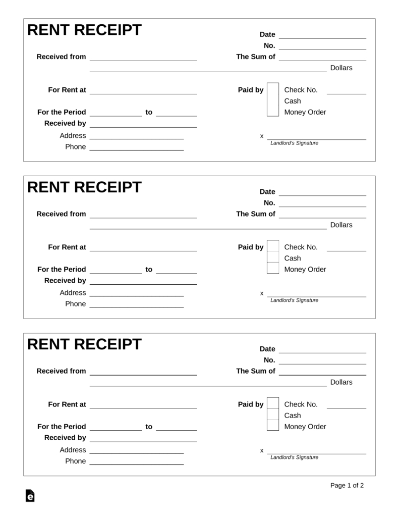 Free Printable Rent Receipt Template