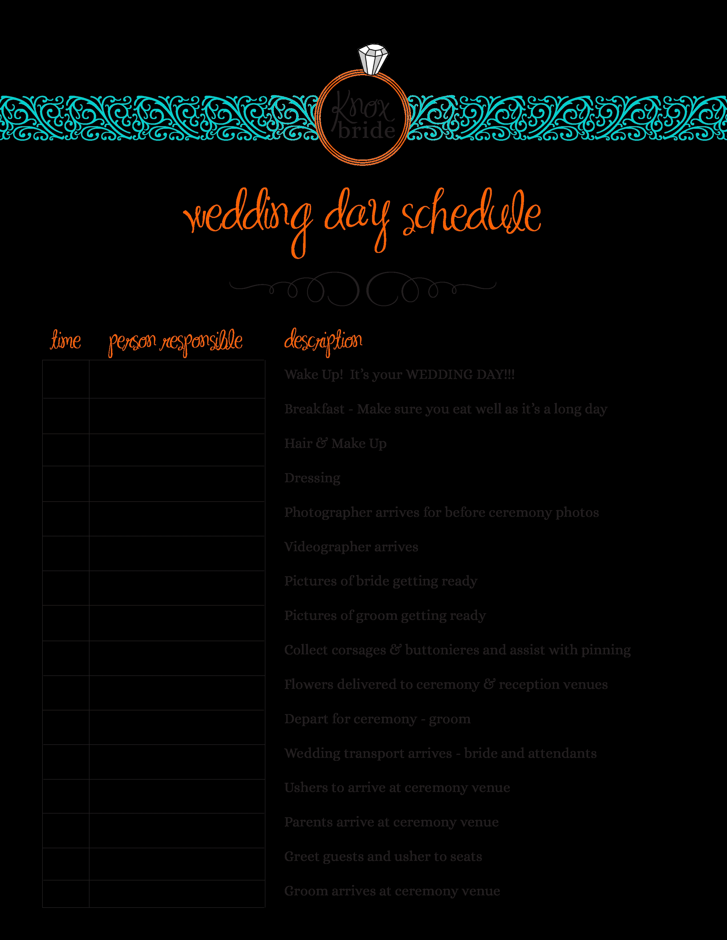 Wedding Day Schedule Template