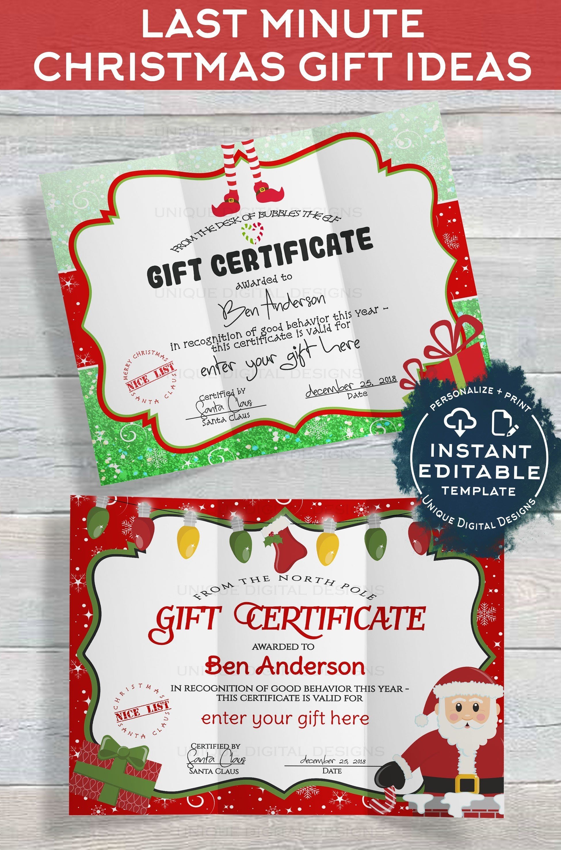 Gift Certificate Template Editable Gift Certificate From Santa