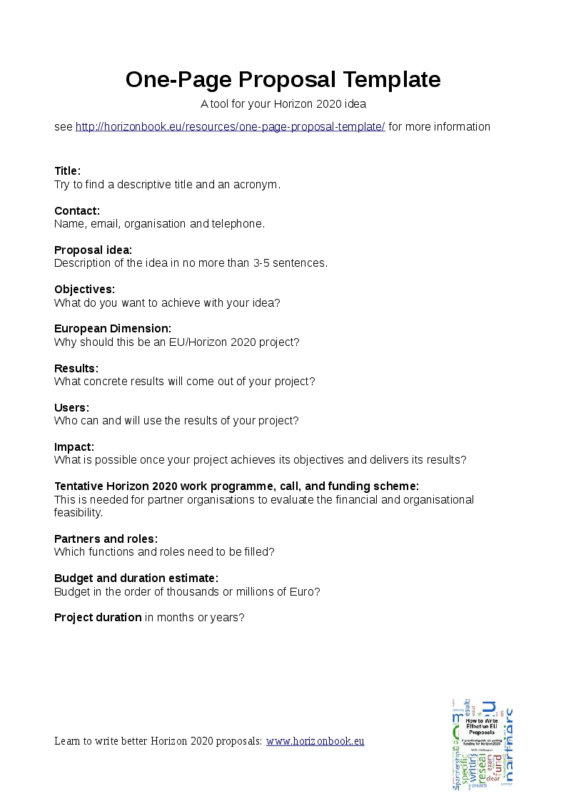 Horizonbook One Page Template Preview Grants Project Proposal