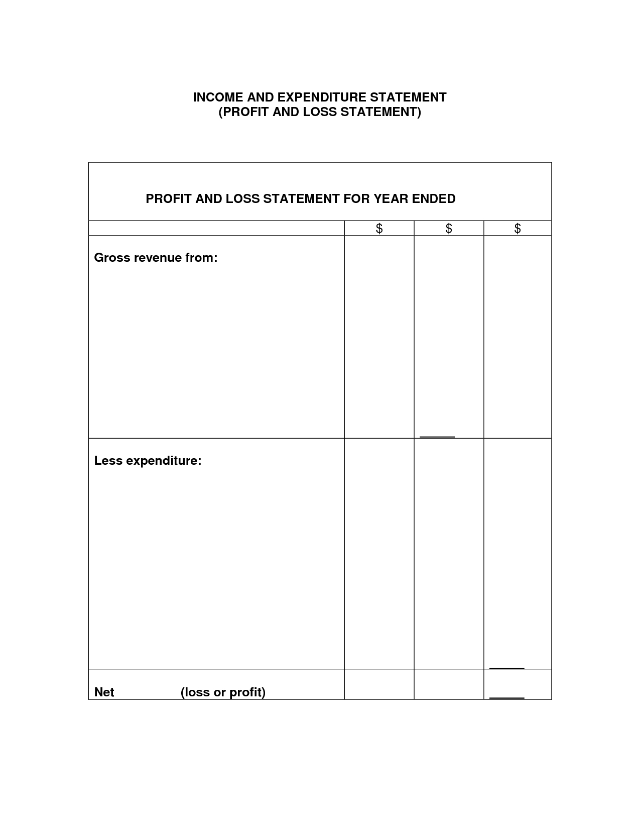 Printable Profit And Loss Template Blank Profit And Loss Statement