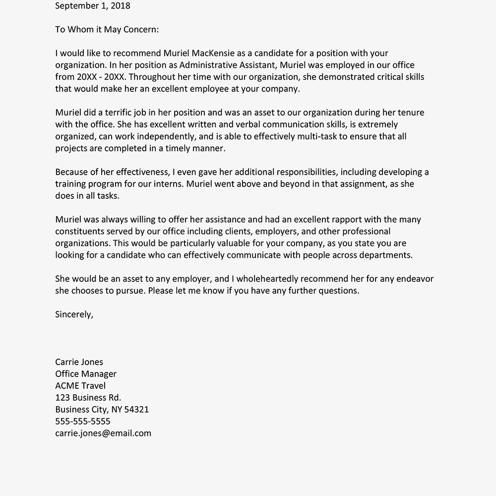 Employee Reference Letter Template
