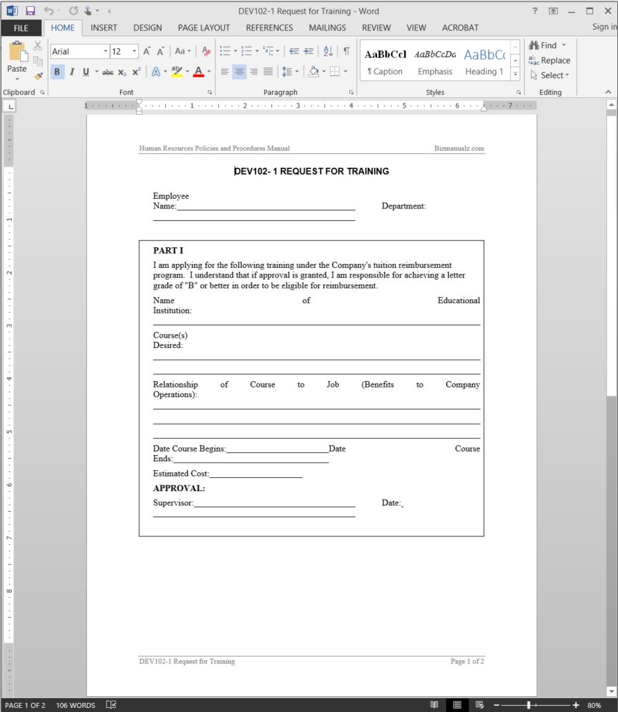 Training Request Form Template