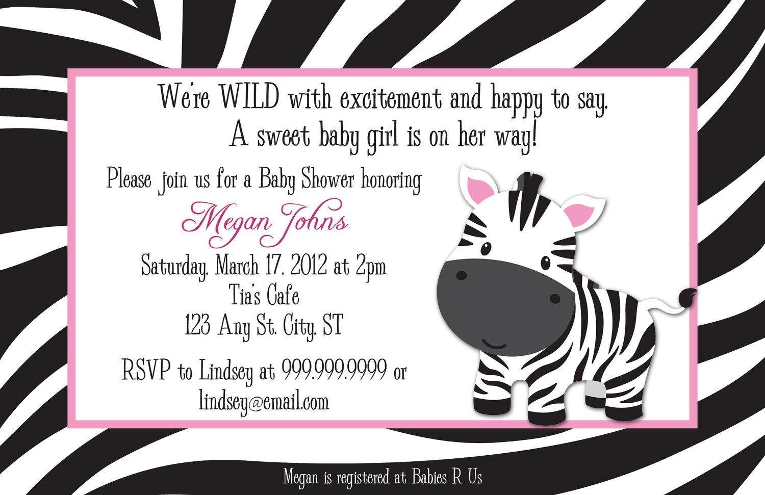 Zebra Baby Shower Invitations Templates