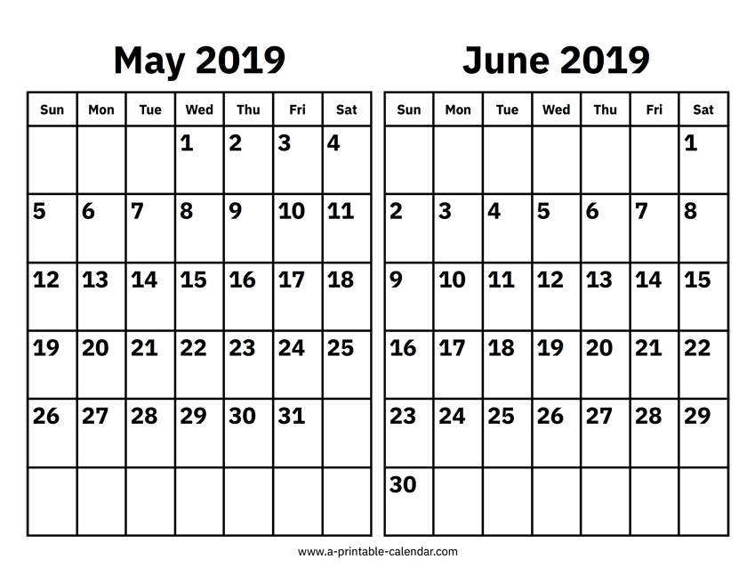 May And June 2019 Calendar Printable Calendar 2019