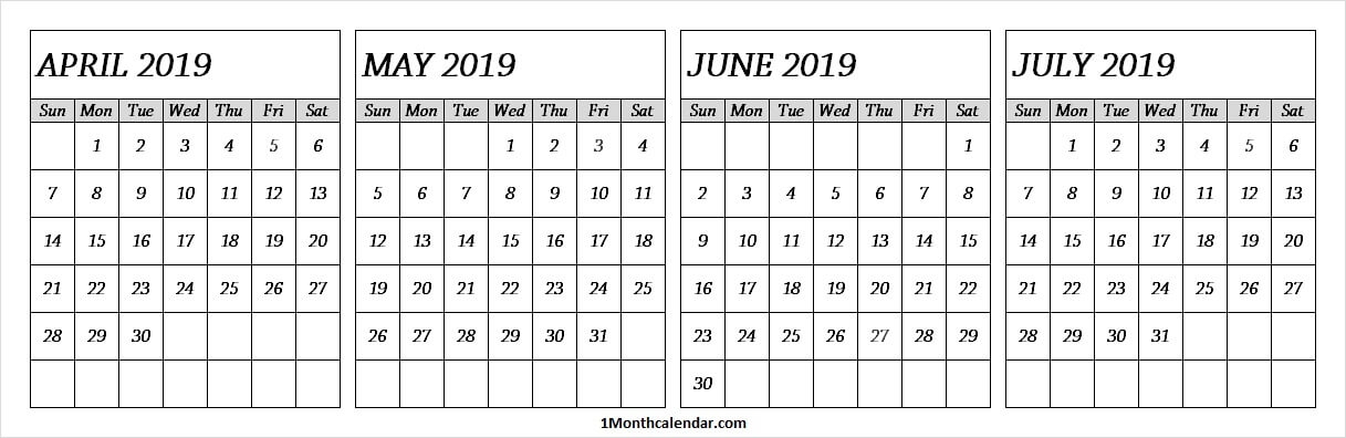 Apr May Jun Jul 2019 Calendar Excel Archives Month Calendar