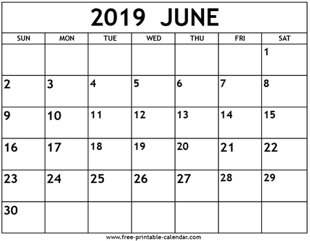 Blank June 2019 Calendar Templates