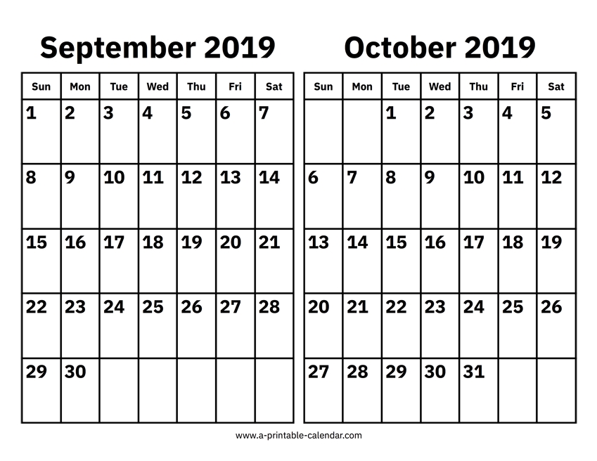 August September October Calendar 2019