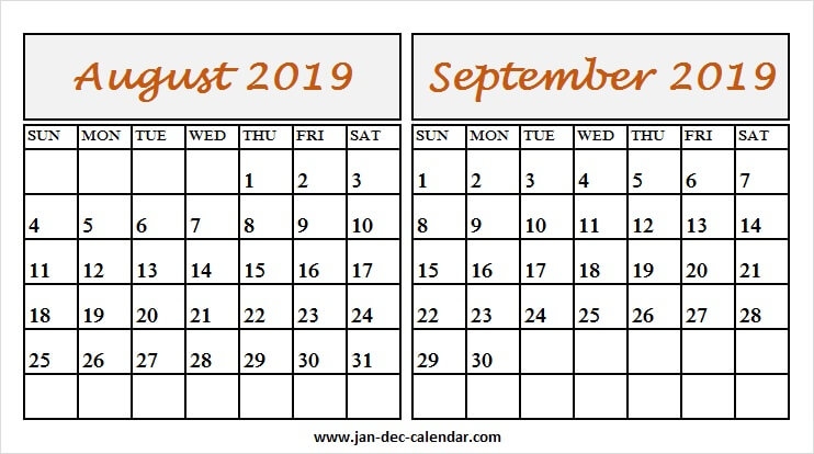 2019 Aug Sep Calendar Download Blank Calendar 2019