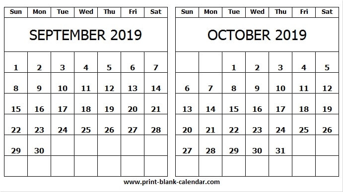 2019 September And October Calendar Uk