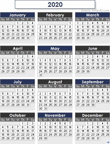 2020 Quarterly Calendar