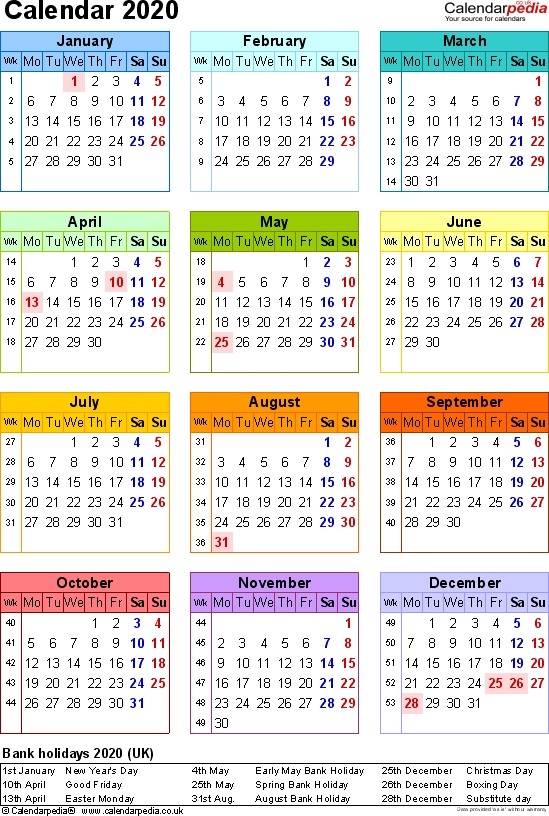 2020 Calendar Uk Printable Calendar 2020 Uk 16 Free Printable Word