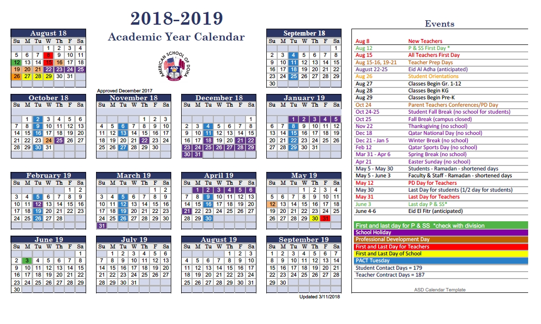 Asd Calendar 2018 2019 American School Of Doha International